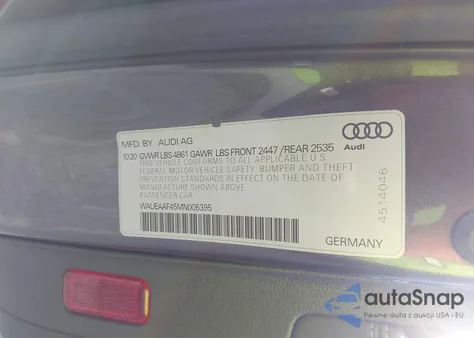 2021 Audi A4 Premium Plus 45 Tfsi S Line Quattro S Tronic from USA, damaged, VIN WAUEAAF45MN005395